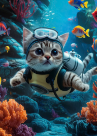 A cat goes diving